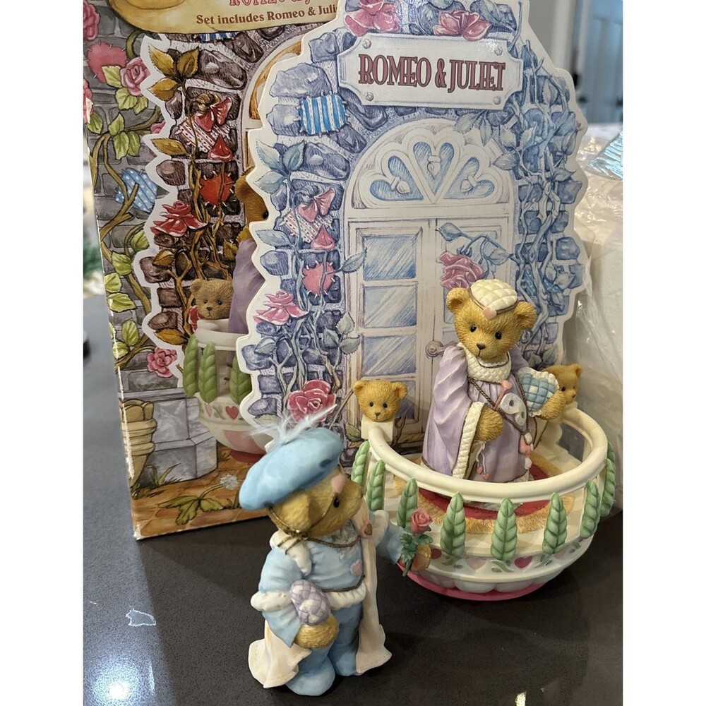 Cherished Teddies Romeo & Juliet & Balcony Collector Set 1996 EUC In Box Enesco